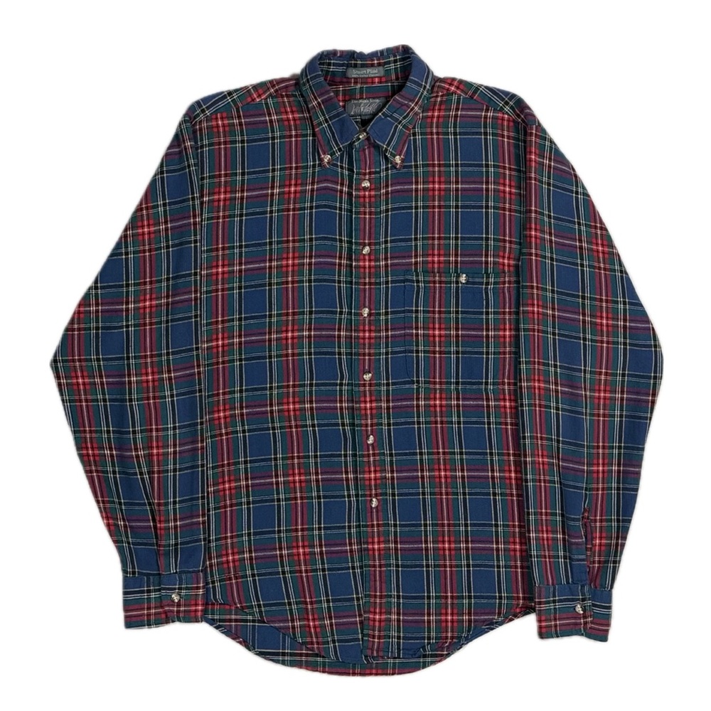 Vintage Lord & Taylor 100% cotton blue Stuart plaid flannel shirt‎ mens large